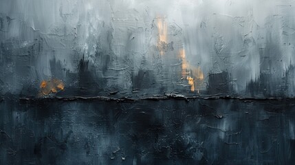 Abstract textured painting in shades of gray and gold