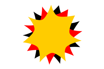 Abstract starburst explosion shape with yellow red and black layers, comic style burst design element for sale banner, discount label, highlight or modern decoration