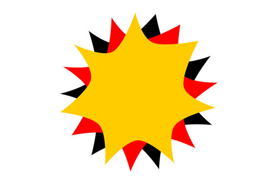 Abstract starburst explosion shape with yellow red and black layers, comic style burst design element for sale banner, discount label, highlight or modern decoration