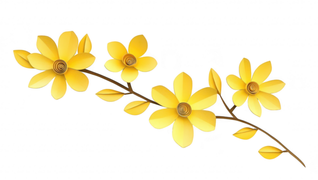 A arrangement of yellow paper flowers delicately arranged on a white background. artistic craftsmanship and creativity. ideal for decorative purposes or design inspiration