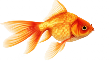 A and detailed illustration of a goldfish swimming gracefully against a white background. its flowing fins and bright orange scales. ideal for educational or decorative purposes