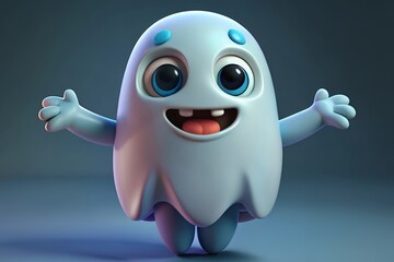 Cute and friendly cartoon ghost character with big eyes and thumbs up