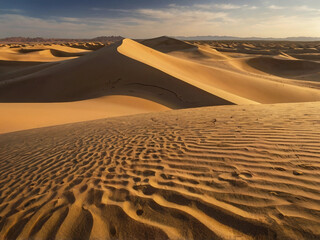 Stunning Desert Landscape Golden Sand Dunes Dramatic Sky