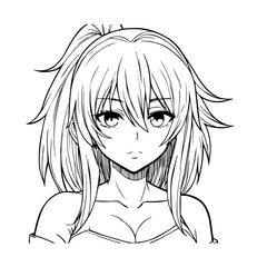 Black and white hot anime character line art illustration, stylish minimal outline drawing in clean style