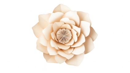 A delicate. handcrafted paper flower in soft beige tones. intricate petal details and a textured center. set against a clean white background. ideal for decorative and artistic purposes