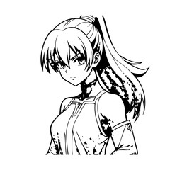 Black and white hot anime character line art illustration, stylish minimal outline drawing in clean style