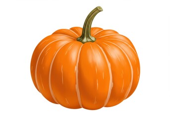 A vibrant, illustrated pumpkin, presented against a simple white background, showcasing intricate details and a rich orange hue.