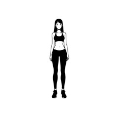 Black and white hot anime character line art illustration, stylish minimal outline drawing in clean style