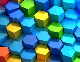 Abstract geometric pattern of vibrant, interlocking hexagons
