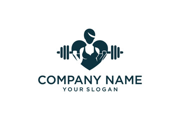 Fitness club and gym banner or poster design. Silhouette of athletic woman with dumbbells. Free font used.