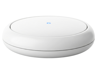 Modern white minimalist electronic device with a blue LED light on a transparent background