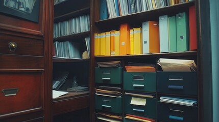 Wooden Cabinet with Files and Documents