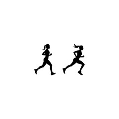 Running woman silhouettes set. Female runner figure shapes. Bare and naked slim healthy girl work out 