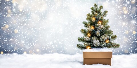 Snow globe showcasing a Christmas tree surrounded by snow against a backdrop of blurred holiday lights