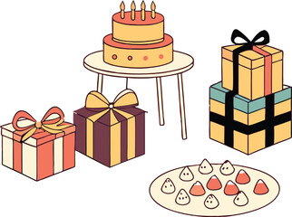 Celebrate with delicious cake, sweet treats, and beautifully wrapped gifts! Perfect for birthdays, holidays, and special events with friends and family