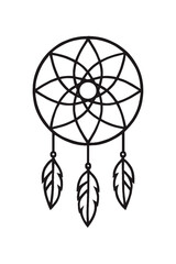 Obraz premium Simple Dreamcatcher Outline Icon with Feathers - Traditional Symbol for Protection and Boho Design