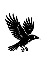 Obraz premium Flying Raven or Crow Silhouette Icon - Mysterious Bird Symbol for Logo and Mascot Design