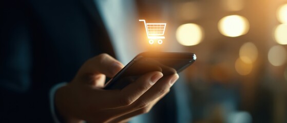 The Smartphone with Glowing Shopping Cart Icon Representing Mobile Ecommerce and Digital Transactions