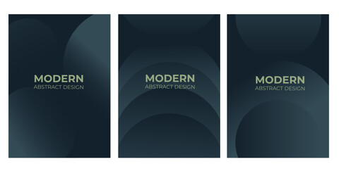 Obraz premium Modern abstract design set with dark teal gradient background and minimalist geometric circular shapes, A4 size. 