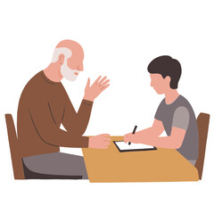 Obraz premium Elderly Man Tutoring Student. Senior Teacher Helping Young Learner. Older Mentor Teaching Education Concept. Elderly Knowledge Sharing Generations. Elderly set