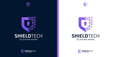 Cyber security icon logo. Shield tech logo design template. Security logo for privacy data protection.
