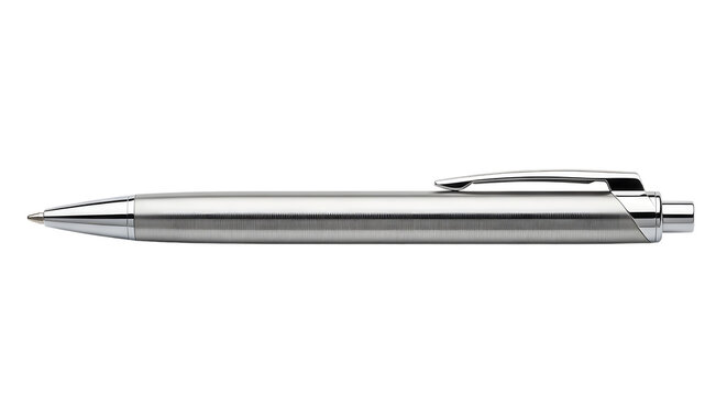 Sleek metallic ballpoint pen shown as a plain, unbranded object, isolated on a clean white background with no shadow for easy editing