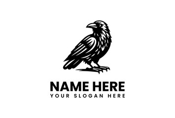 Bold Black Raven Logo with Detailed Feathers and Sharp Talons.