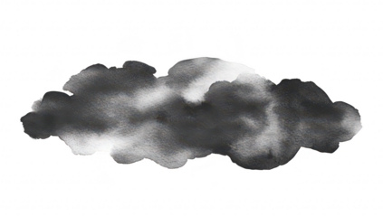 A soft. watercolor illustration of a dark. billowing cloud with shades of gray and black. creating a moody atmosphere. ideal for backgrounds in artistic or design projects