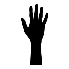 Fototapeta premium Black silhouette of a hand raised upwards against white background
