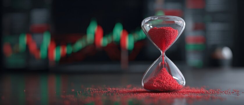 The Hourglass With Red Sand In Front Of Blurred Stock Market Chart - Powered by Adobe
