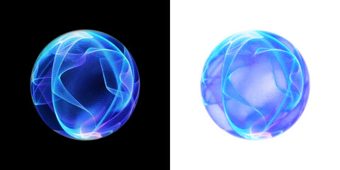 Vibrant electric blue spheres featuring abstract light trails that resemble plasma energy waves PNG overlay