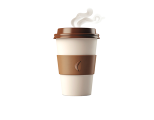 3D coffee cup icon isolated on transparent background. Realistic beverage and cafe symbol, perfect for coffee shop, cafe, breakfast, drink, beverage, and culinary design projects.