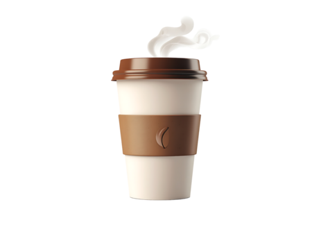 3D coffee cup icon isolated on transparent background. Realistic beverage and cafe symbol, perfect for coffee shop, cafe, breakfast, drink, beverage, and culinary design projects.