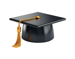 3D graduation cap icon isolated on transparent background. Realistic education and achievement symbol, perfect for school, university, learning, academic, ceremony, and student design projects.