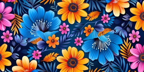 Obraz premium Vibrant floral pattern with colorful tropical flowers