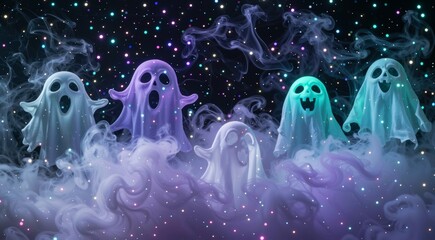 Abstract Halloween Smoke Swirl with Ghostly Faces