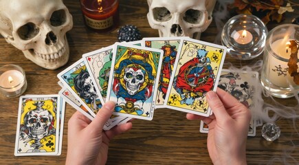 Tarot Table with Death Card on Halloween