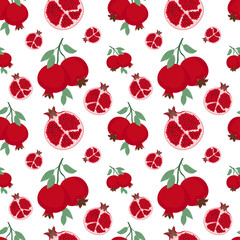 Seamless pattern with pomegranates on a white background.