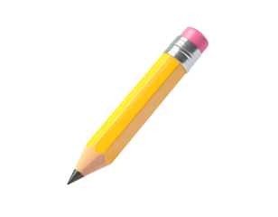 3D pencil icon isolated on transparent background. Realistic writing and education symbol, perfect for school, office, creativity, drawing, learning, and stationery design projects.