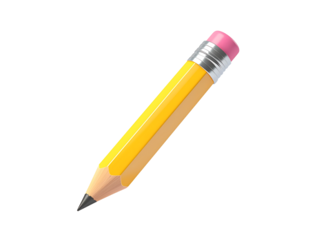 3D pencil icon isolated on transparent background. Realistic writing and education symbol, perfect for school, office, creativity, drawing, learning, and stationery design projects.