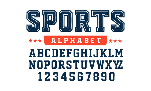 SPORTS Alphabet Typeface Vector Pack Bold Varsity Sports Block Letters A&ndash;Z and Numbers 0&ndash;9, Vintage sport font in American style for football, baseball, basketball logos and t-shirts, easily editable 