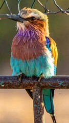 Colorful bird perched on a fence
