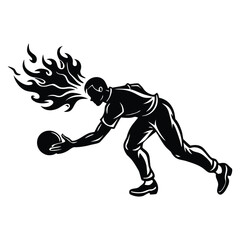 Fototapeta premium Bowler silhouette releasing fiery ball