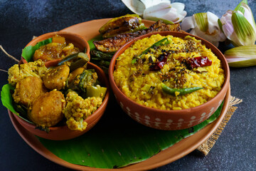 Bhoger Khichuri and Labra Served in Traditional Clay Thali | Bengali Niramish Puja Bhog | Authentic Durga Puja Special Vegetarian Feast