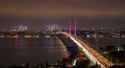 Night city bridge skyline