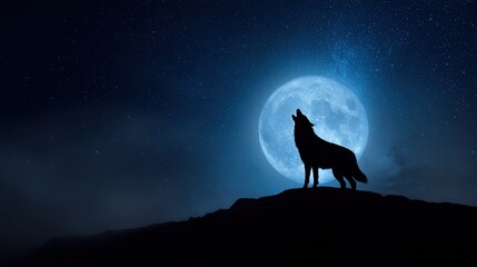 howling. A wolf howling under a starry night sky, embodying wild and dramatic nature. wildlife magazines, conservation campaigns, designed for wildlife conservation campaigns.