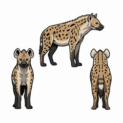 Spotted Hyena Three Views Illustration Wildlife African Mammal Character