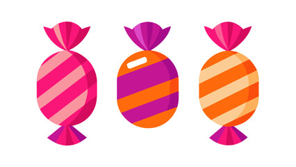 Three colorful wrapped candies in a row