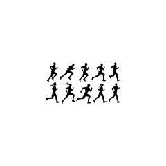 Run. Running men and women, vector set of isolated silhouettes 