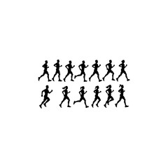 Run. Running men and women, vector set of isolated silhouettes 